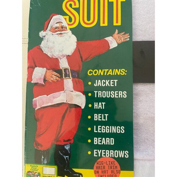 One Size Fits All Santa Suit Costume Jacket Trousers Hat Belt Beard Eyebrows - Picture 7 of 15